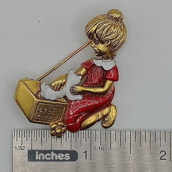 Little Girl with Kitten Brooch/Pin Vintage Signed Danecraft - Picture 5 of 6